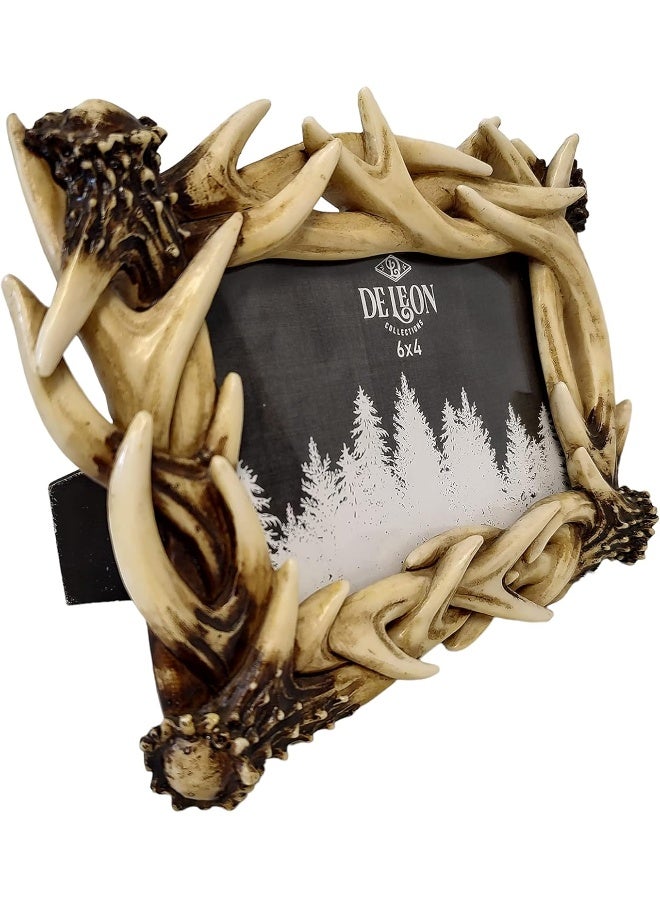 LL Home De Leon Collections Polyresin Intertwined Deer Buck Stag Antler Rustic Forest 6x4 Standing Landscape Photo Picture Frame - Image 2