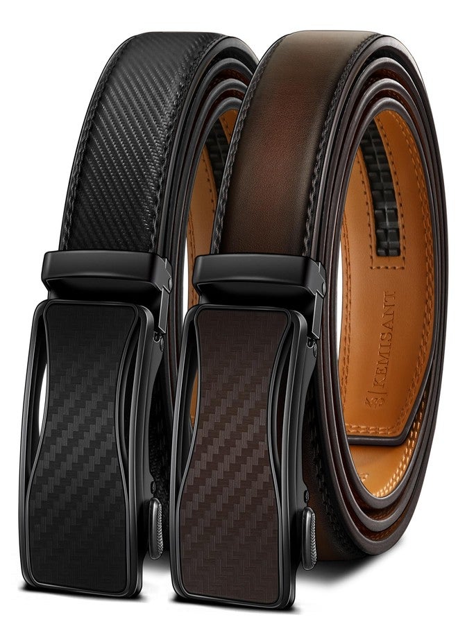 KEMISANT Mens Ratchet Belt 2 Units,Sliding Belt For Gift Mens Dress Casual 1 3/8",Size Adjustable(Black/Deep Brown,34"-40" Waist Adjustable) - Image 1