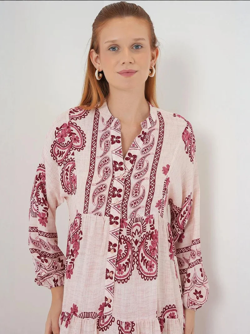 بيغ دارت BDART Printed V-Neck Maxi Dress with Button Closure