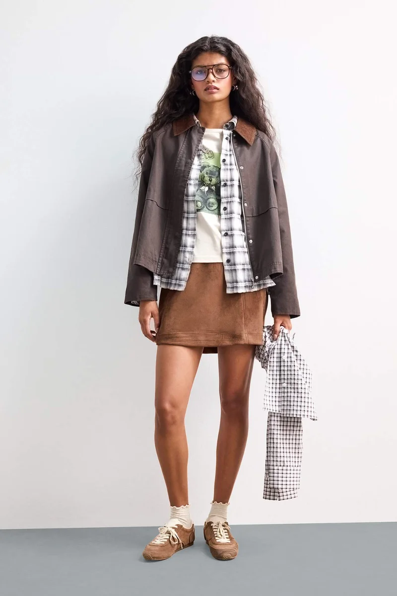 ديفاكتو A-Line Regular Waist Mini Suede Skirt