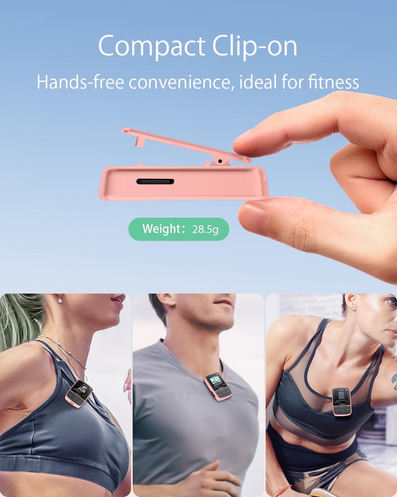 Yoton MP3 Player with Bluetooth 5.2, 64GB Large Storage, HiFi-Music, Mini Size, with Sports Clip, Independent Volume Botton, FM Radio, Earphones Included (Pink) - Image 3