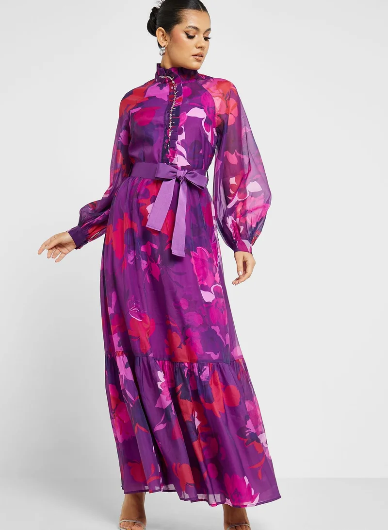 Femi9 Balloon Sleeve Floral Print Dress