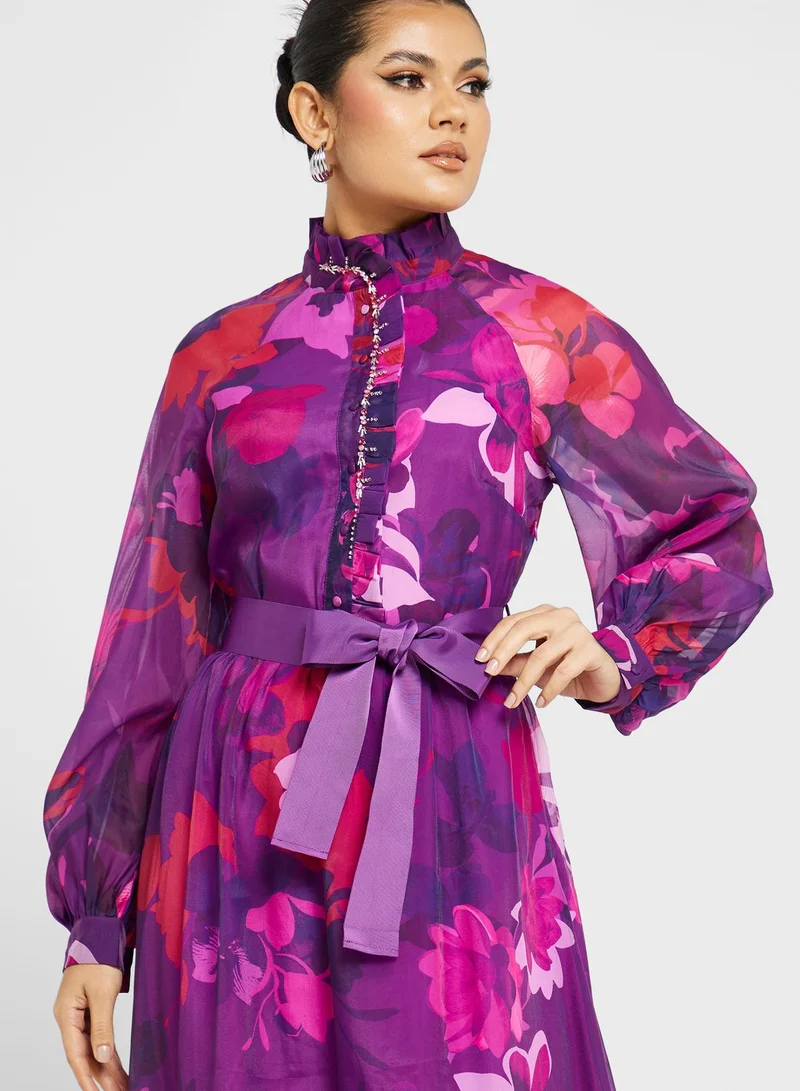 Femi9 Balloon Sleeve Floral Print Dress