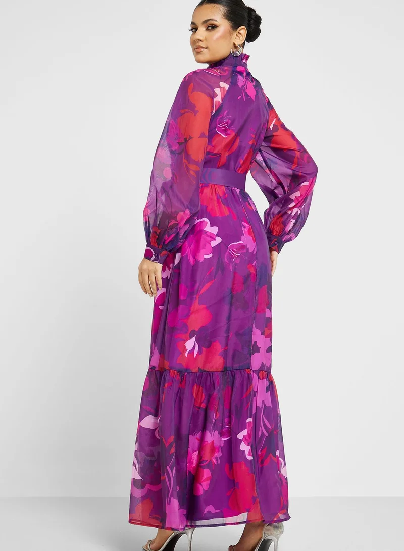 Femi9 Balloon Sleeve Floral Print Dress