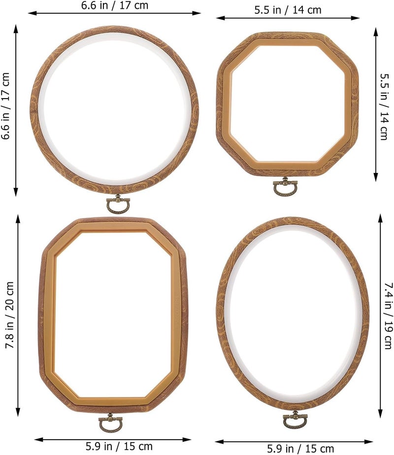 ABOOFAN 4pcs DIY Reusable Embroidery Hoops Set with Oval,, Rectangle Octagon Frames for Cross Stitch Craft Sewing, Daily Use Needlework Circles for Women - Image 2