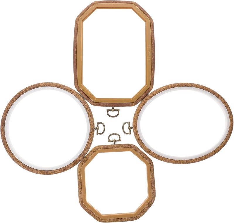 ABOOFAN 4pcs DIY Reusable Embroidery Hoops Set with Oval,, Rectangle Octagon Frames for Cross Stitch Craft Sewing, Daily Use Needlework Circles for Women - Image 1