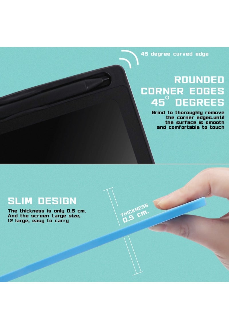 Portable LCD Writing Tablet with Stylus, Instant Erase, Reusable, Black, 12-Inch