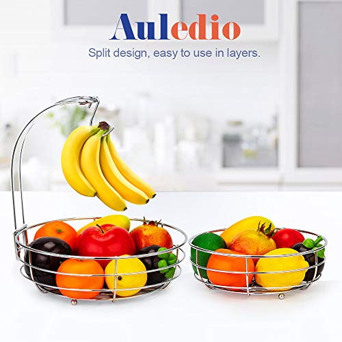 Auledio 2-Tier Countertop Fruit Vegetables Basket Bowl Storage With Banana Hanger,Chrome - Image 2