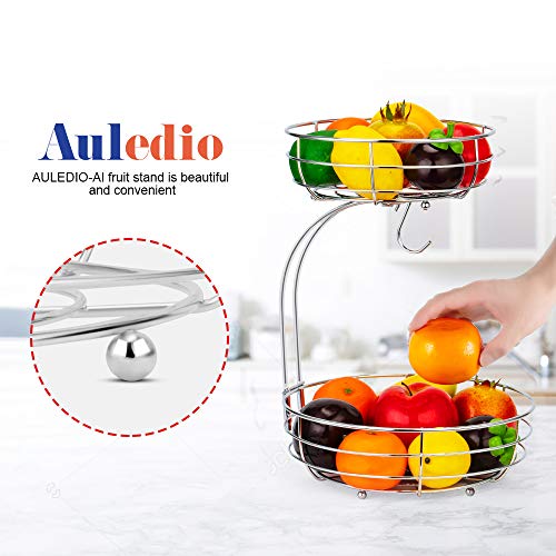 Auledio 2-Tier Countertop Fruit Vegetables Basket Bowl Storage With Banana Hanger,Chrome - Image 4