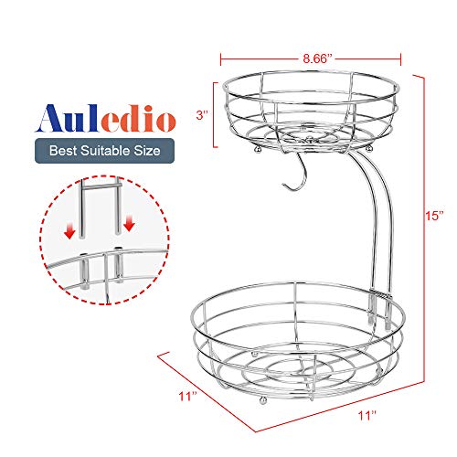 Auledio 2-Tier Countertop Fruit Vegetables Basket Bowl Storage With Banana Hanger,Chrome - Image 5