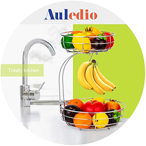 Auledio 2-Tier Countertop Fruit Vegetables Basket Bowl Storage With Banana Hanger,Chrome - Image 3