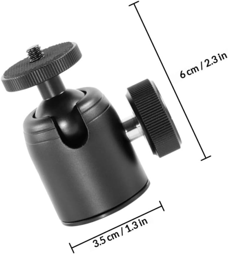 1/4 3/8 Screw Tripod Mount Ball Head Adapter, Metal 360° Rotating Camera Head Mount for DSLR and Projector Tripods, Black Miniature Camera Support for Photography and Video - Image 2