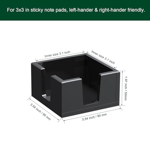 BOSSCASA Acrylic Sticky Note Holder, Self-Stick Note Pad Holder W/O Pads - Note Dispenser Memo Pad Holder Desk Organizer for School Office Home (3''x3'' Black) - Image 2