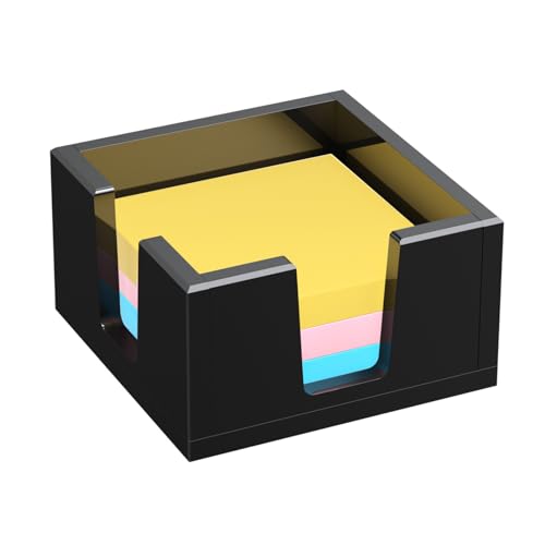 BOSSCASA Acrylic Sticky Note Holder, Self-Stick Note Pad Holder W/O Pads - Note Dispenser Memo Pad Holder Desk Organizer for School Office Home (3''x3'' Black) - Image 1