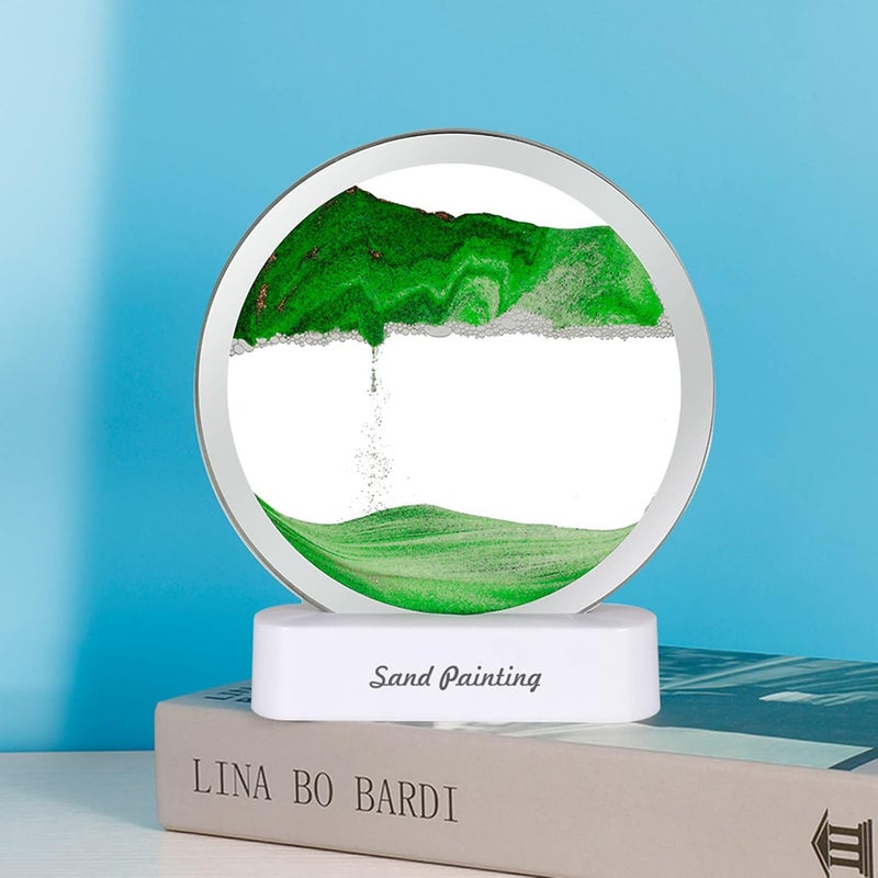 comfrt 3D Moving Sand Art Picture, 360° Rotating Hourglass Decoration, Deep Sea Sandscape in Motion Display Round Glass Flowing Sand Frame, Kid's Desktop Sand Art Toys, Home Office Decor - Image 4