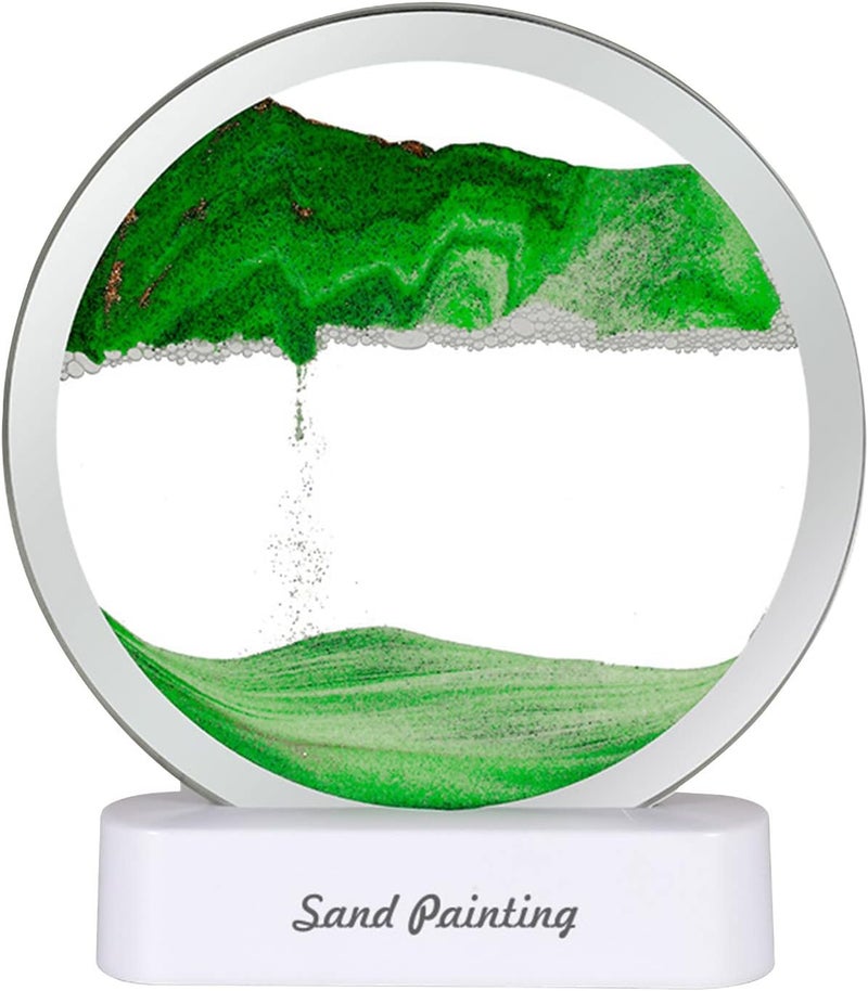 comfrt 3D Moving Sand Art Picture, 360° Rotating Hourglass Decoration, Deep Sea Sandscape in Motion Display Round Glass Flowing Sand Frame, Kid's Desktop Sand Art Toys, Home Office Decor - Image 1
