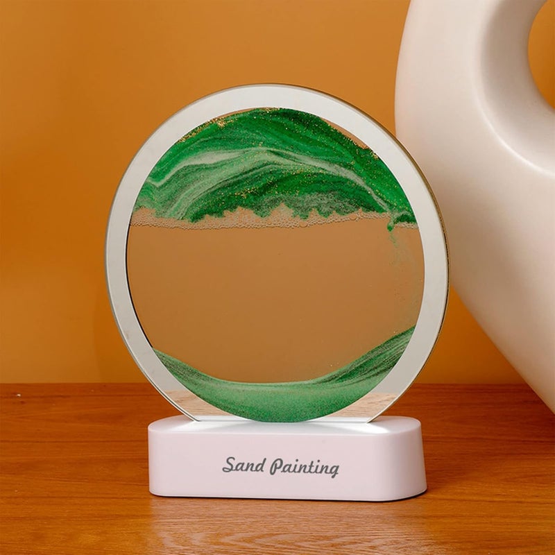 comfrt 3D Moving Sand Art Picture, 360° Rotating Hourglass Decoration, Deep Sea Sandscape in Motion Display Round Glass Flowing Sand Frame, Kid's Desktop Sand Art Toys, Home Office Decor - Image 2