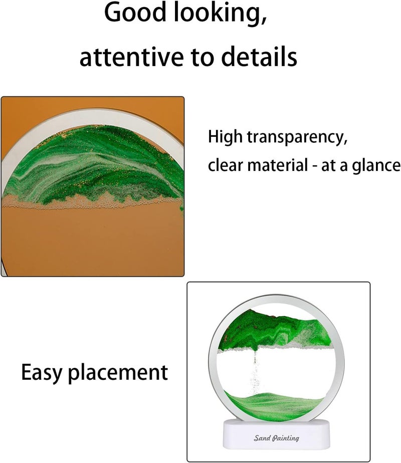 comfrt 3D Moving Sand Art Picture, 360° Rotating Hourglass Decoration, Deep Sea Sandscape in Motion Display Round Glass Flowing Sand Frame, Kid's Desktop Sand Art Toys, Home Office Decor - Image 5