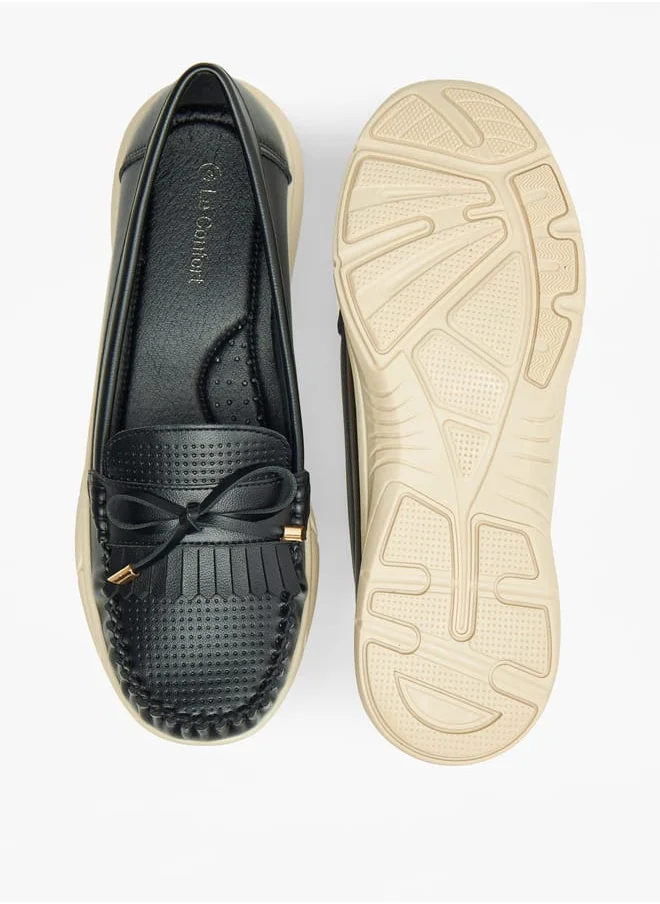 لو كونفورت Womens Perforated Loafers With Bow Detail
