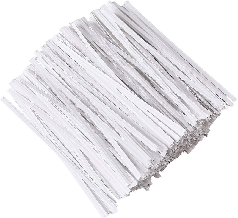 Gadget Beyond 100 Pieces 5" Reusable White Paper Bread Twist Ties, White Twist Ties Bag Ties for Bags Bread Wire Ties Reusable Twist Tie for Treat bags Party Cello Candy Bread Coffee Bags Cake Pops - Image 1
