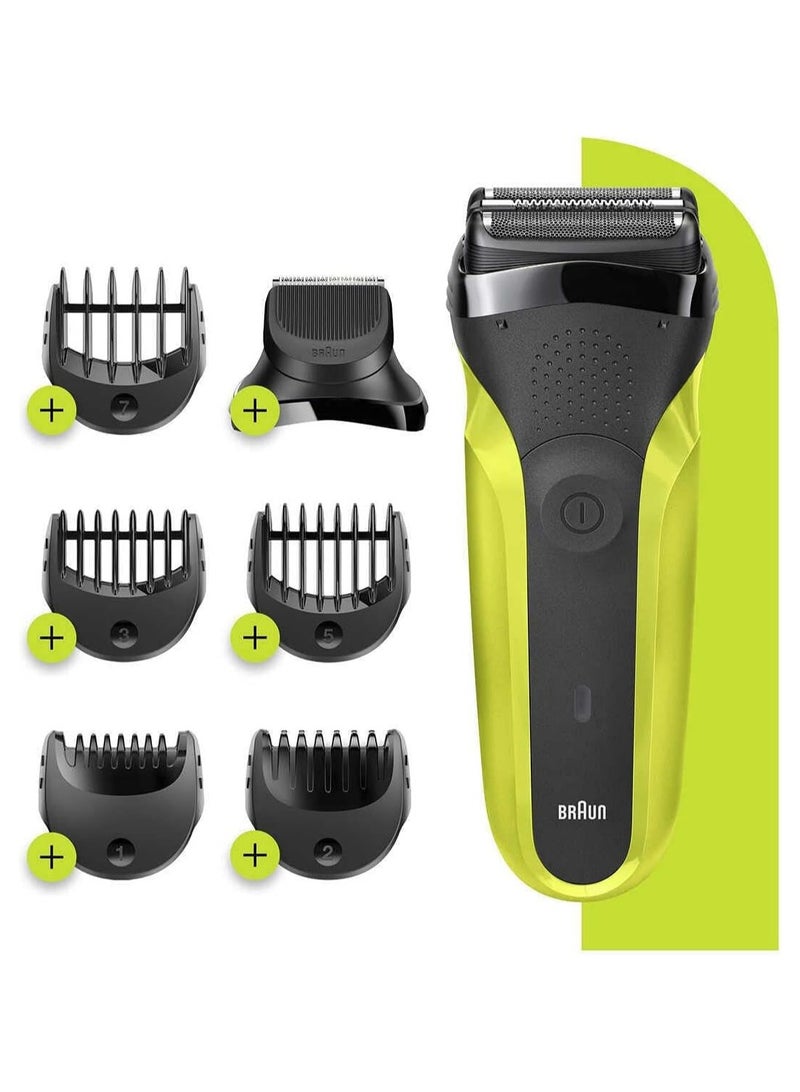 BRAUN ماكينة حلاقة براون سيريز 3 شيف آند ستايل 300BT مع رأس مشذّب و 5 مشط، أخضر فولت - Image 1