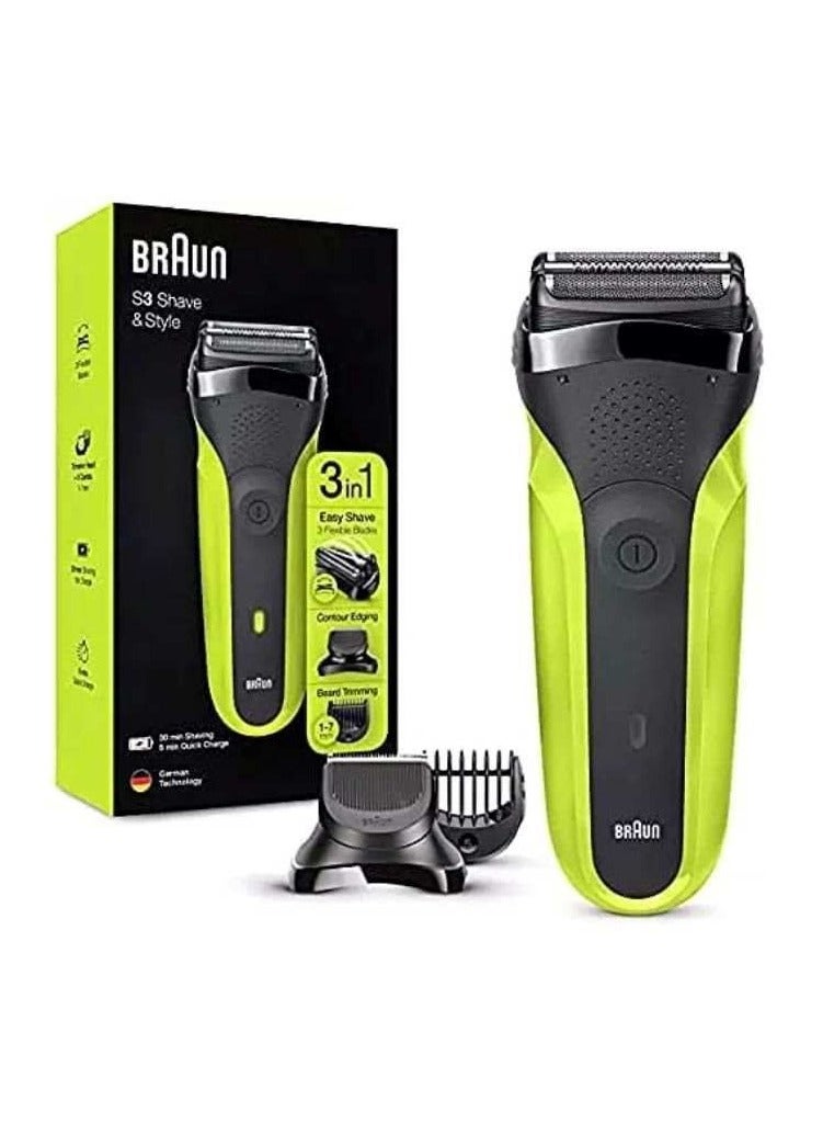 BRAUN ماكينة حلاقة براون سيريز 3 شيف آند ستايل 300BT مع رأس مشذّب و 5 مشط، أخضر فولت - Image 2