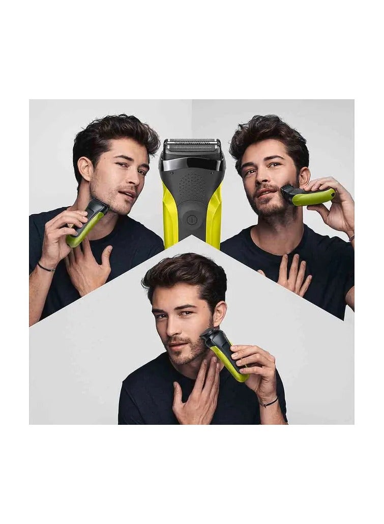 BRAUN ماكينة حلاقة براون سيريز 3 شيف آند ستايل 300BT مع رأس مشذّب و 5 مشط، أخضر فولت - Image 4