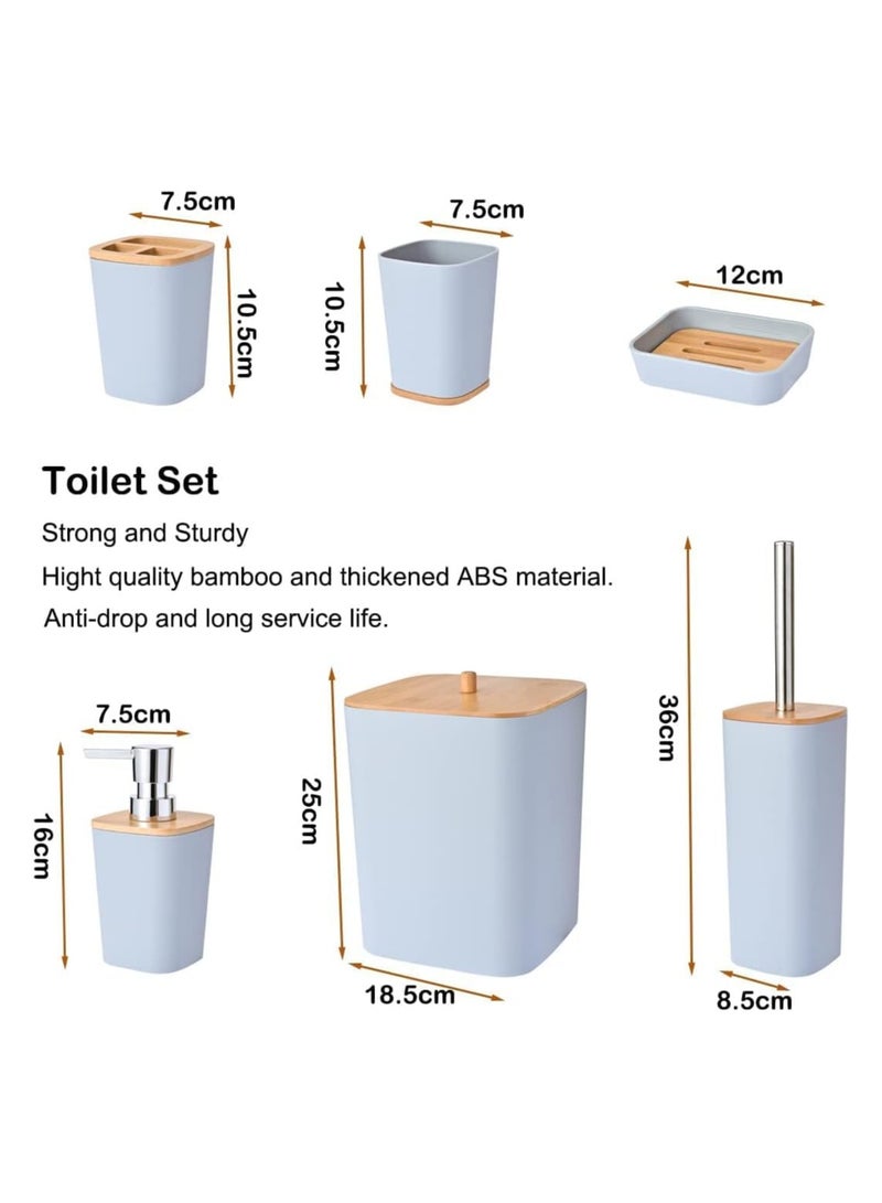 كيوشوب مجموعة اكسسوارات حمام كيوشوب®️ من الخيزران مكونة من 6 قطع، مجموعة اكسسوارات حمام عصرية فاخرة، اكسسوارات مرحاض مع سلة مهملات وكوب حامل فرشاة اسنان وحامل صحن صابون،و موزع الصابون - Image 2