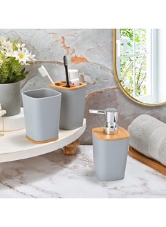 كيوشوب مجموعة اكسسوارات حمام كيوشوب®️ من الخيزران مكونة من 6 قطع، مجموعة اكسسوارات حمام عصرية فاخرة، اكسسوارات مرحاض مع سلة مهملات وكوب حامل فرشاة اسنان وحامل صحن صابون،و موزع الصابون  - Image 5