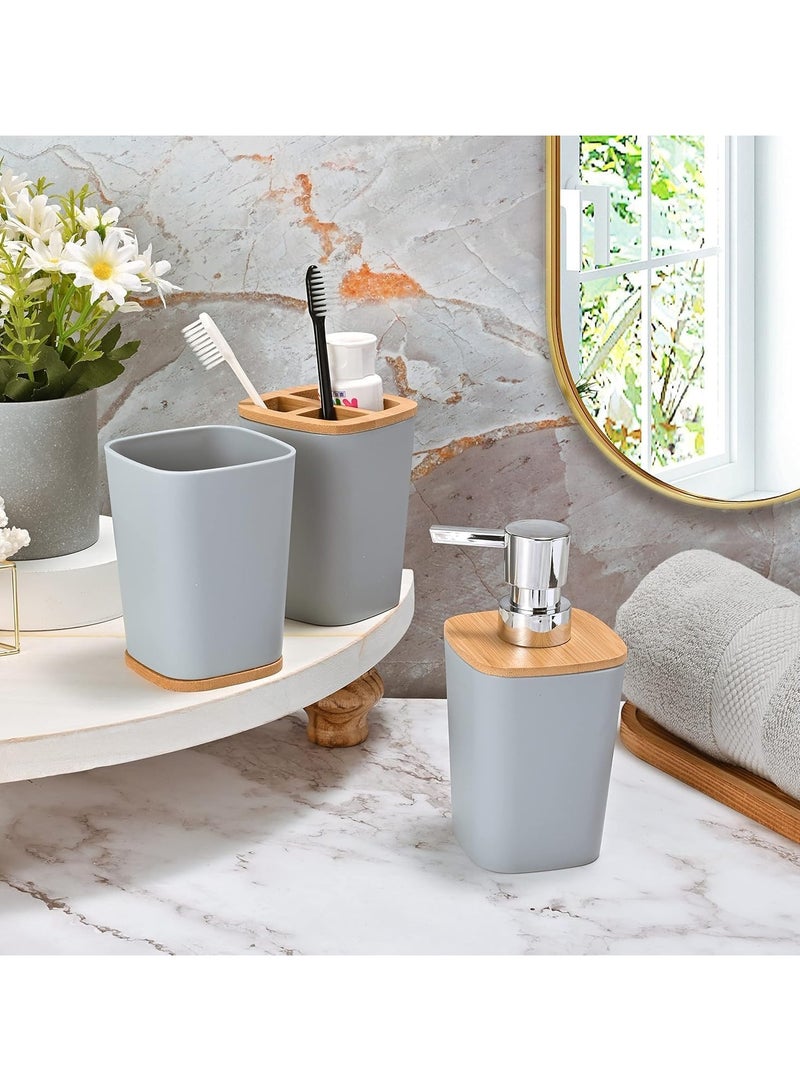 كيوشوب مجموعة اكسسوارات حمام كيوشوب®️ من الخيزران مكونة من 6 قطع، مجموعة اكسسوارات حمام عصرية فاخرة، اكسسوارات مرحاض مع سلة مهملات وكوب حامل فرشاة اسنان وحامل صحن صابون،و موزع الصابون - Image 5