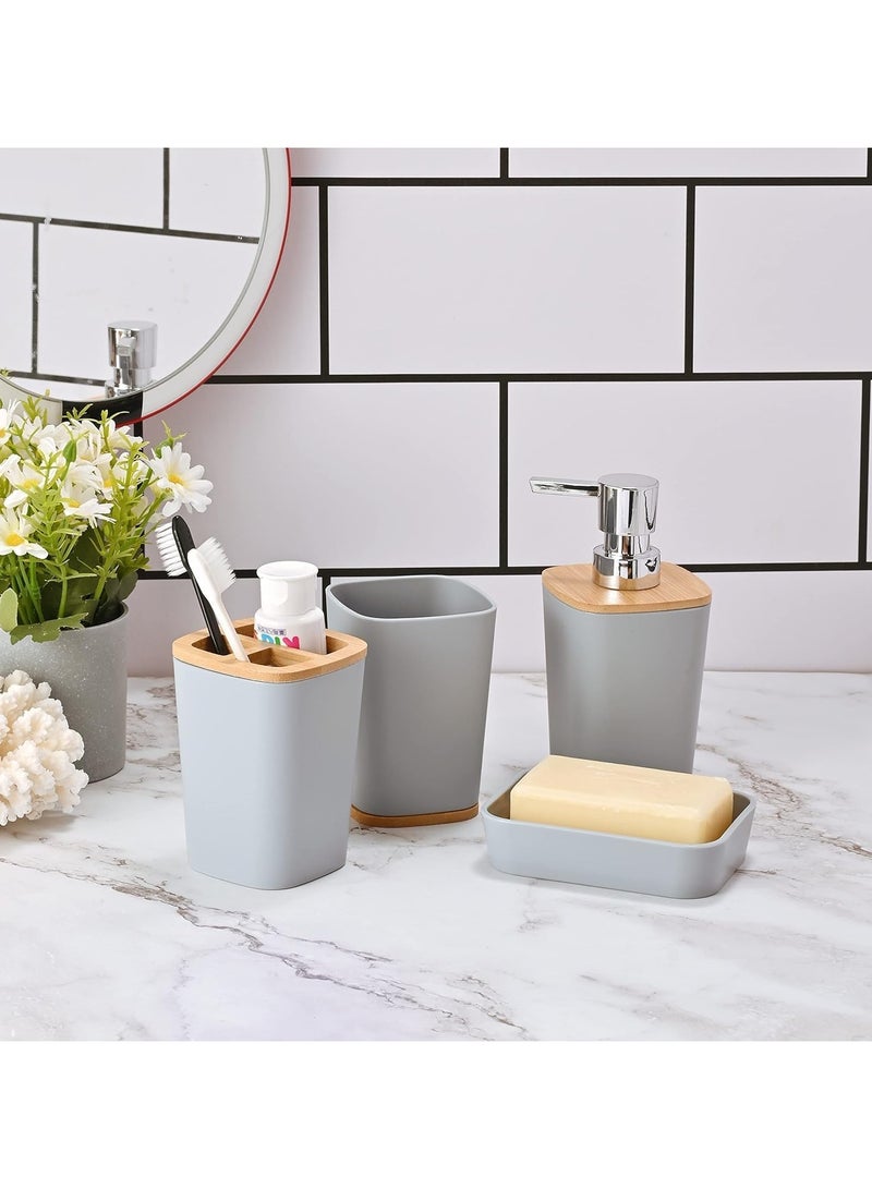 كيوشوب مجموعة اكسسوارات حمام كيوشوب®️ من الخيزران مكونة من 6 قطع، مجموعة اكسسوارات حمام عصرية فاخرة، اكسسوارات مرحاض مع سلة مهملات وكوب حامل فرشاة اسنان وحامل صحن صابون،و موزع الصابون - Image 4