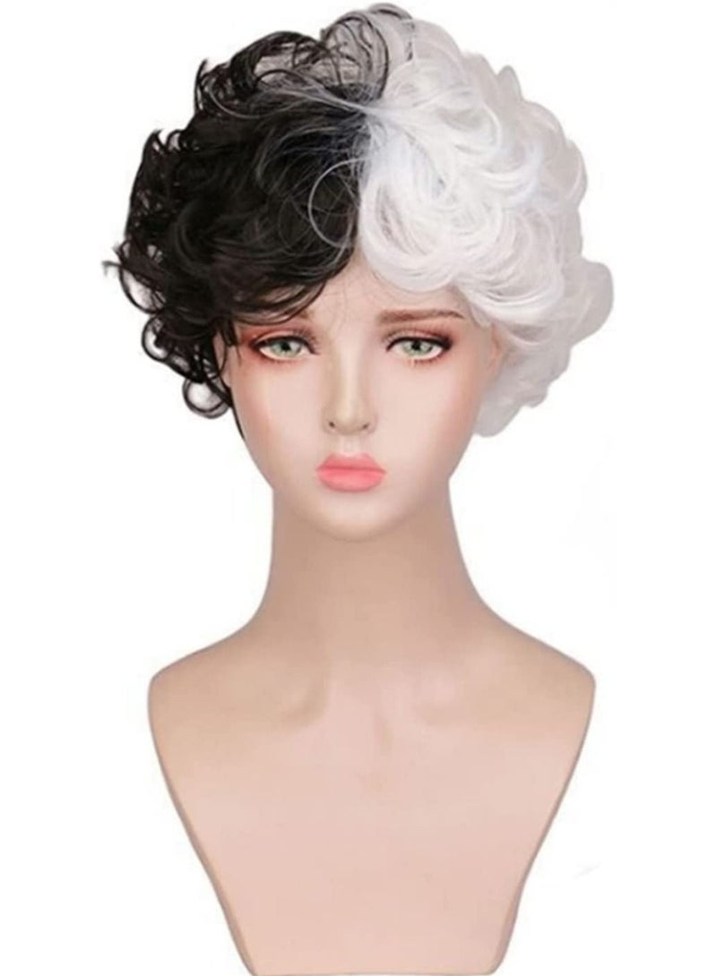 إستيل أسود وأبيض شعر مستعار قصير مموج الاصطناعية الباروكات شعر مجعد المرأة - Image 1