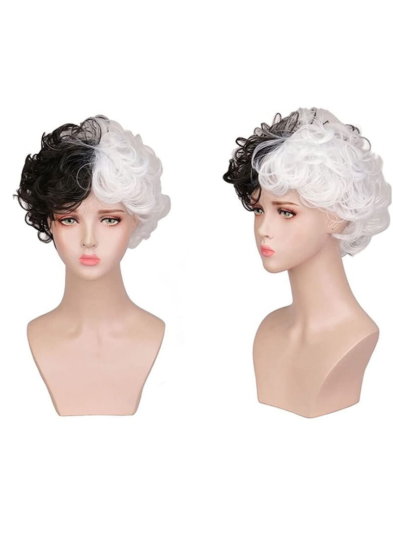 إستيل أسود وأبيض شعر مستعار قصير مموج الاصطناعية الباروكات شعر مجعد المرأة - Image 5