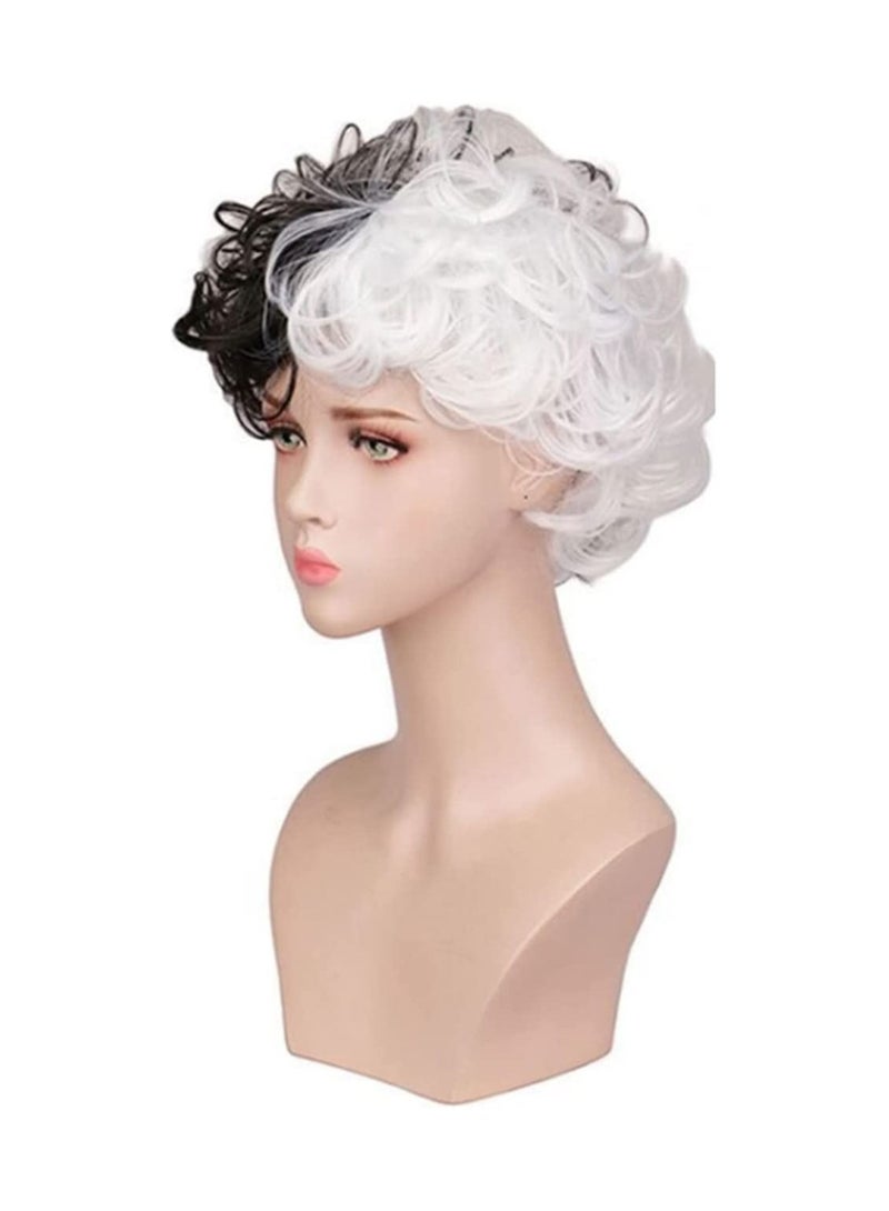 إستيل أسود وأبيض شعر مستعار قصير مموج الاصطناعية الباروكات شعر مجعد المرأة - Image 2