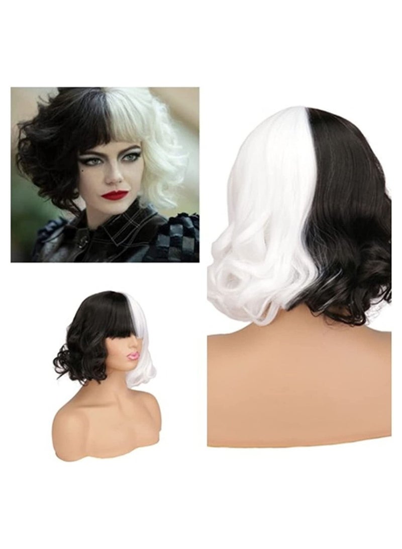 إستيل أسود وأبيض شعر مستعار قصير مموج الاصطناعية الباروكات شعر مجعد المرأة - Image 4