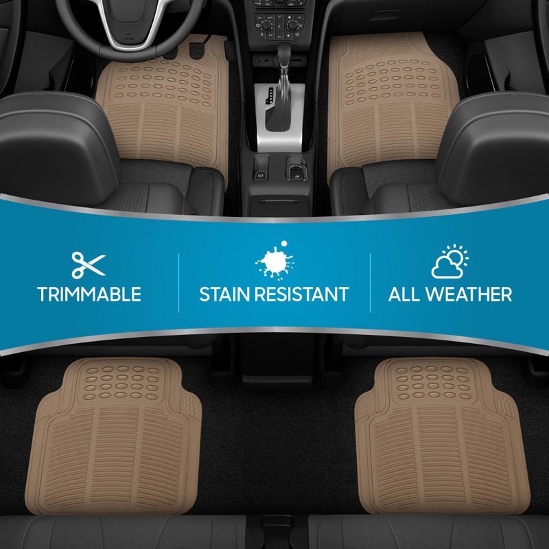 BDK حصائر مطاطية أمامية وخلفية 4 قطع قوية لتحمل جميع الظروف الجوية للسيارة، SUV، فان وشاحنة - تناسب عالمي - Image 2