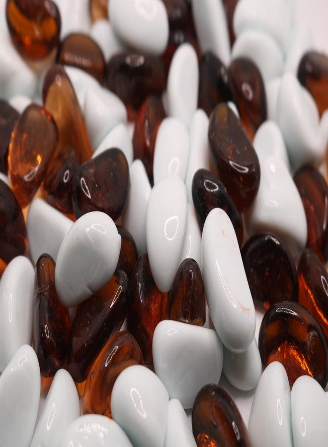 Wowtag Golden Brown and White Glossy Stones for Aquarium, Garden, Plant Pots, Vase fillers, Craft Work, DIY Projects, Table Decor, 1 kg - Image 1