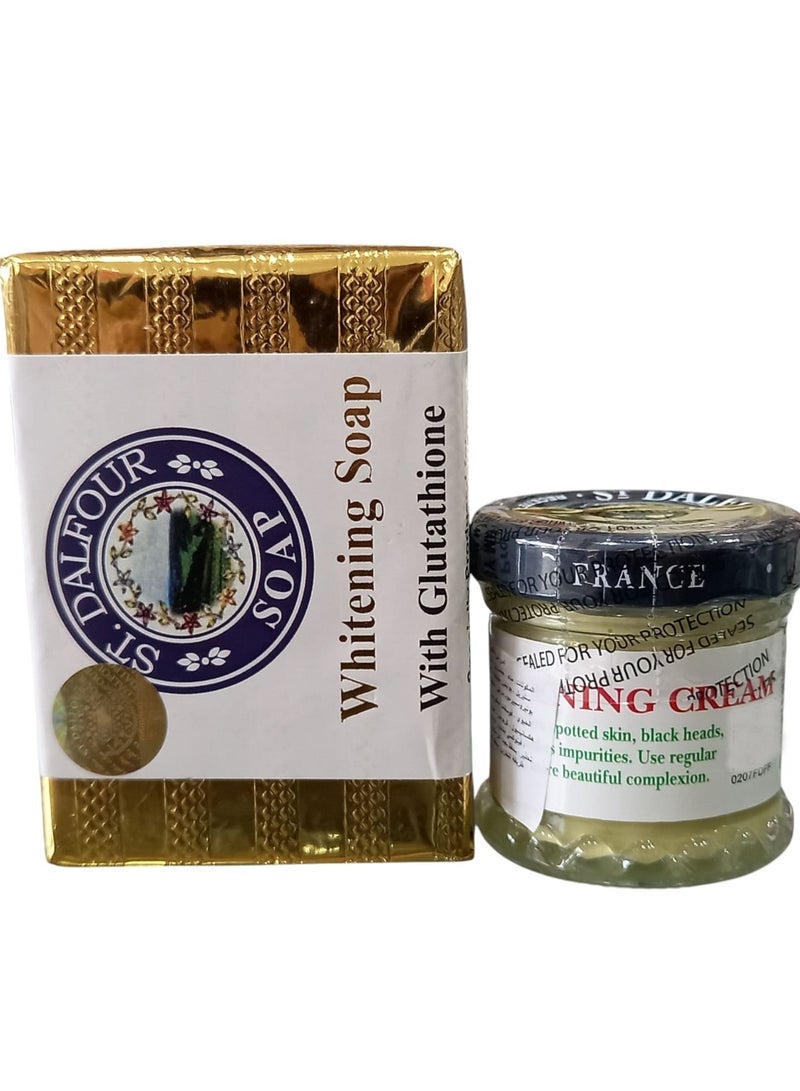 إس تي دالفور صابون سانت دالفور ۱۳۵  جرام مدعم بالجلوتاثيون وكريم متقدم 30 جرام لبشرة أكثر إشراقًا وتوحيدًا