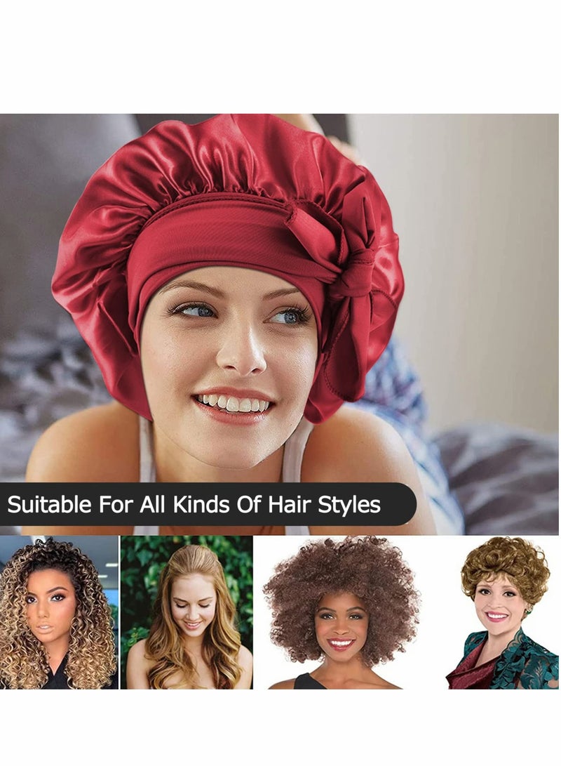 SYOSI Silk Bonnet, Satin Hair Tie Bonnet,Jumbo Curly Hair Silky Bonnet, Soft Head Scarf Wrap Hair Bonnet with Tie Band, Adjustable Braids Bonnet Sleep Cap for Long Curly Hair (Red) - Image 4