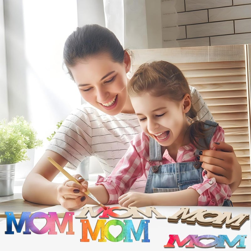Tmflexe Mum 30Pcs Unfinished Wooden Mother's Day Gift Ornaments DIY Craft Mother Birthday Present-30Pack Paintable Blank Natural Mom Cutouts Hanging Wood Slices for Kids Art Crafts DIY Gift for Mom - Image 3