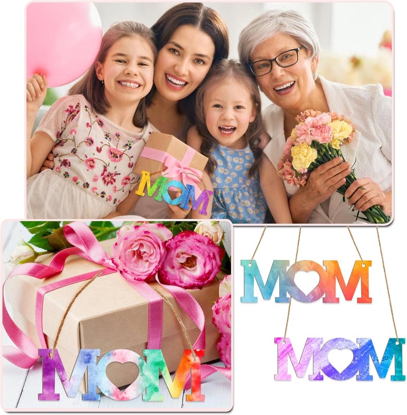 Tmflexe Mum 30Pcs Unfinished Wooden Mother's Day Gift Ornaments DIY Craft Mother Birthday Present-30Pack Paintable Blank Natural Mom Cutouts Hanging Wood Slices for Kids Art Crafts DIY Gift for Mom - Image 5