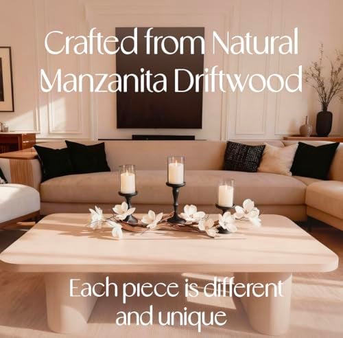 Branch & Wick Co. Magnolia Vine Driftwood Farmhouse Table Centerpiece - 3pc Candle Holder Set - Floral Table Decor for Dining Room, Living Room, Mantle & Weddings (Black) - Image 2