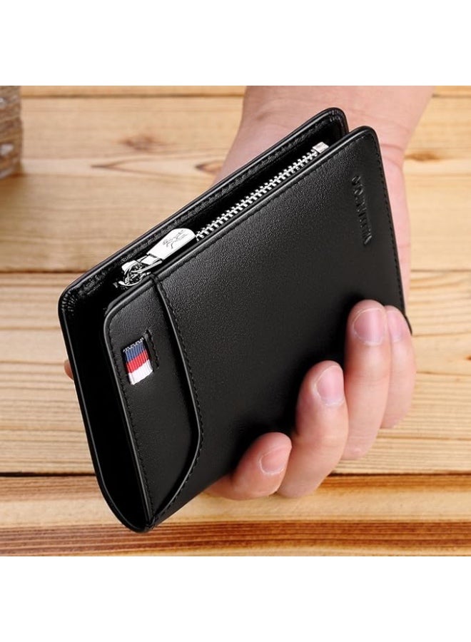Williampolo Men Wallets Genuine Leather Slim Wallet Mens Short Money Clips Small Coin Pocket Bifold Credit Card Holder Thin Purse with ID Window - Image 4