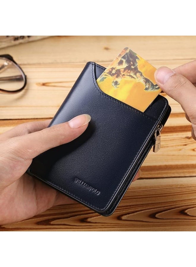 Williampolo Men Wallets Genuine Leather Slim Wallet Mens Short Money Clips Small Coin Pocket Bifold Credit Card Holder Thin Purse with ID Window - Image 3