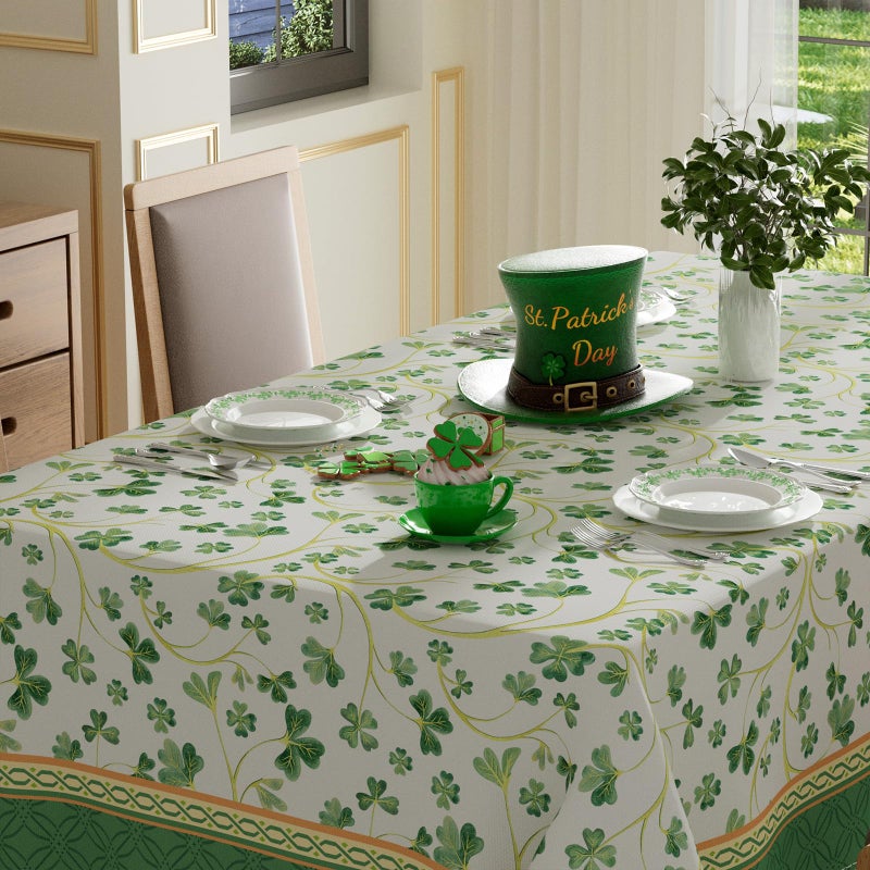 XCHI Shamrocks Clovers St. Patrick's Day Tablecloth Rectangle Table Cloth Washable Table Covers for Indoor Dining Home Party Decorations 60x84 Inch - Image 3