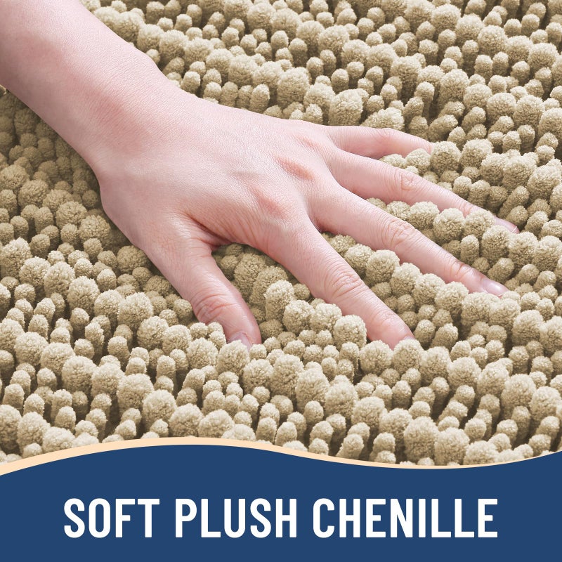 Arotive Luxury Bathroom Rugs 24x16, Extra Soft Thick Absorbent Shaggy Chenille Bath Rugs, Non-Slip Machine Wash Dry, Bath Mats for Bathroom Floor, Tub and Shower, Home Decor Accessories, Beige - Image 3