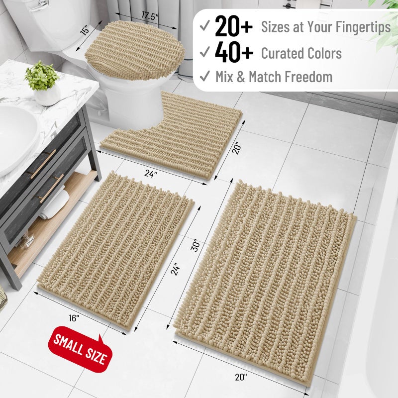 Arotive Luxury Bathroom Rugs 24x16, Extra Soft Thick Absorbent Shaggy Chenille Bath Rugs, Non-Slip Machine Wash Dry, Bath Mats for Bathroom Floor, Tub and Shower, Home Decor Accessories, Beige - Image 2