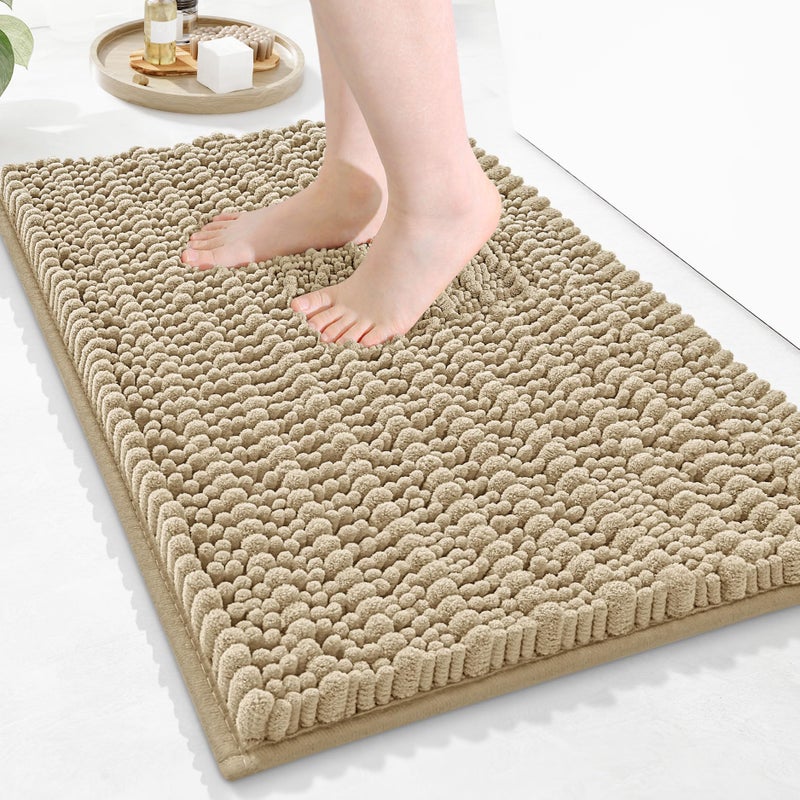 Arotive Luxury Bathroom Rugs 24x16, Extra Soft Thick Absorbent Shaggy Chenille Bath Rugs, Non-Slip Machine Wash Dry, Bath Mats for Bathroom Floor, Tub and Shower, Home Decor Accessories, Beige - Image 1