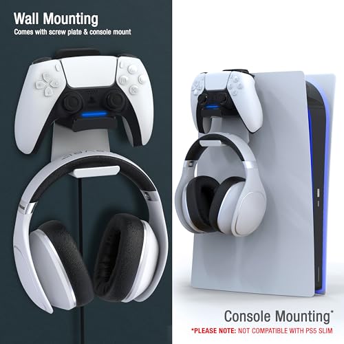 Foamy Lizard PS5 Controller Charger Console and Wall Mount for PlayStation 5 DualSense Fast Charging Station Hanging Dock, Headphone Hook, LED Indicator, Overcharge Protection (PS5 White+Black) - Image 2