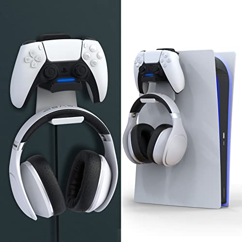 Foamy Lizard PS5 Controller Charger Console and Wall Mount for PlayStation 5 DualSense Fast Charging Station Hanging Dock, Headphone Hook, LED Indicator, Overcharge Protection (PS5 White+Black) - Image 1